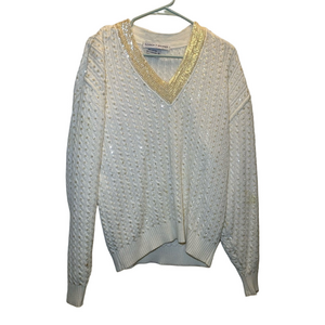 Eleanor P Brenner Vintage Gold Trim White Sweater Size Small